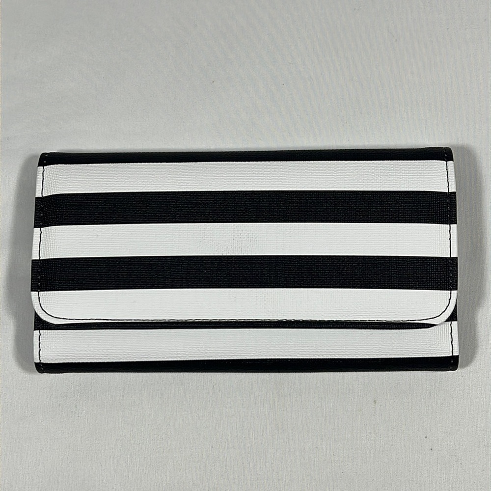 NWT Kut from the Kloth Black/White Striped TriFold Snap Close Wallet